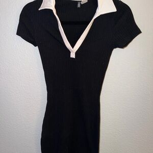Divided Black and White Collared Mini Dress